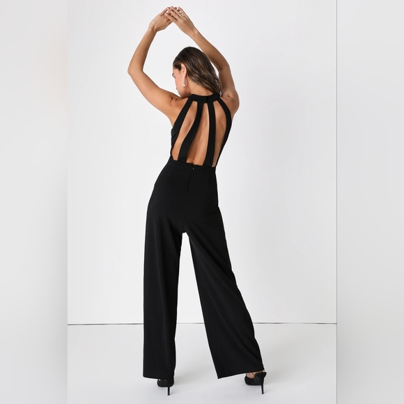 Stylish Desires Black Halter Neck Cutout Wide-Leg Jumpsuit - Picture 5 of 5